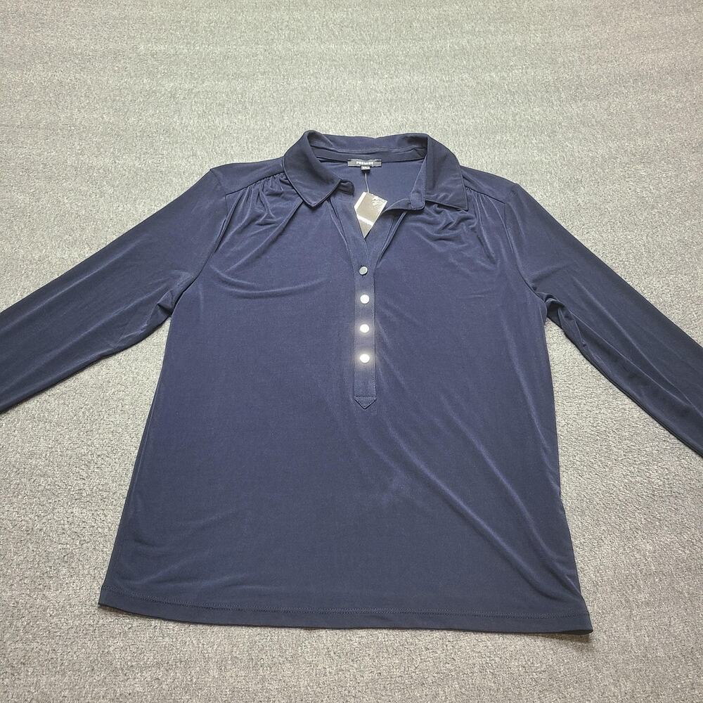 Premise Shirt Womens Large Navy Blue Collared Popover Henley Stretch NWT P910110